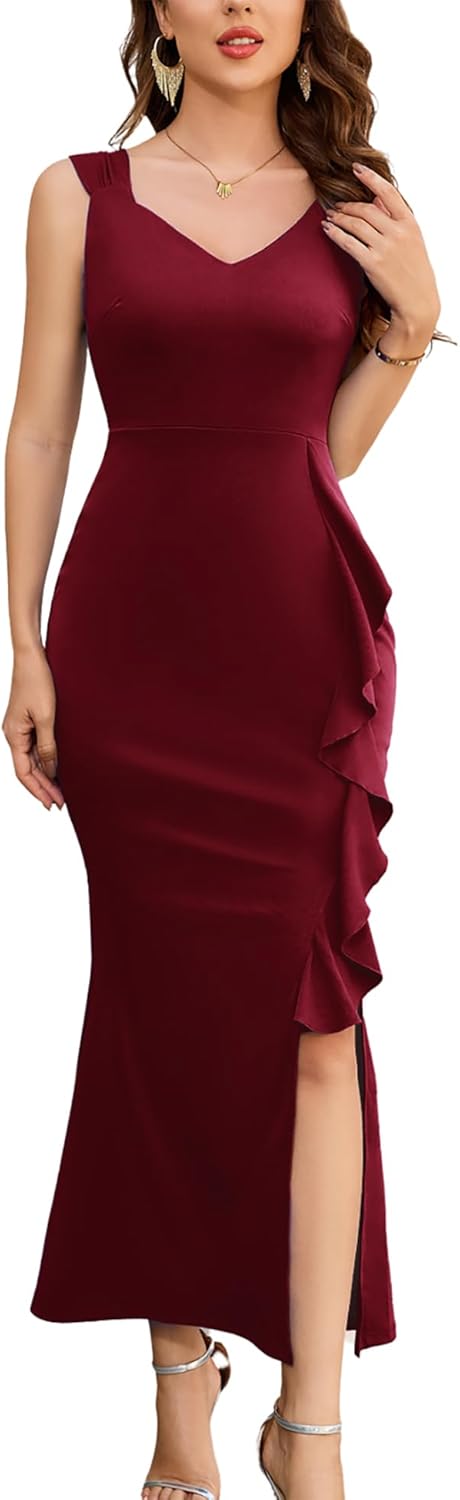 Dressystar Womens V Neck Maxi Formal Evening Dress Bodycon Sleeveless Mermaid Split Wedding Guest Cocktail Dresses - Image 8