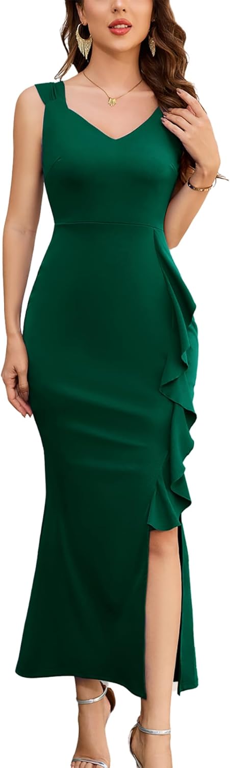 Dressystar Womens V Neck Maxi Formal Evening Dress Bodycon Sleeveless Mermaid Split Wedding Guest Cocktail Dresses - Image 7