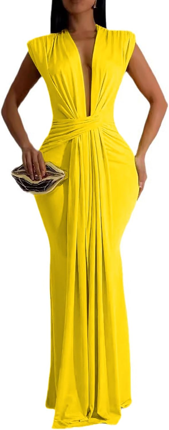 Ekaliy Elegant Bodycon Dresses for Women Deep V Neck Maxi Dress Mermaid Long Dress - Image 6