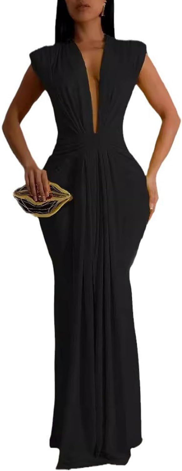 Ekaliy Elegant Bodycon Dresses for Women Deep V Neck Maxi Dress Mermaid Long Dress - Image 8