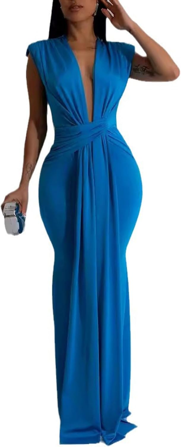Ekaliy Elegant Bodycon Dresses for Women Deep V Neck Maxi Dress Mermaid Long Dress - Image 7