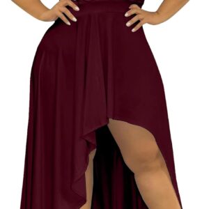 Ekaliy Women's Plus Size One Shoulder Dress Sexy High Low Irregular Hem Flowy Party Cocktail Maxi Dress