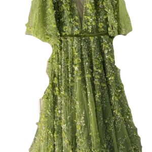 Elegant Floral Evening Dress, Lime Green with Sequins, Long Formal Gown
