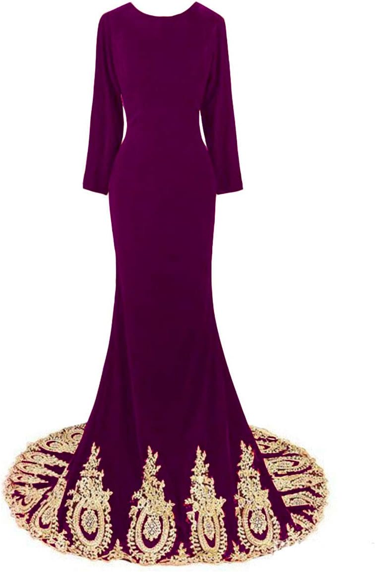 Emmani Women's Long Sleeve Velvet Evening Dress Mermaid Prom Party Dresses