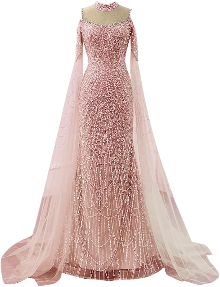 Engerla Long Sleeves Mermaid Evening Dress Luxurious Crystal Pearl Prom Dress Party Pageant Gown Sweep Train - Image 6