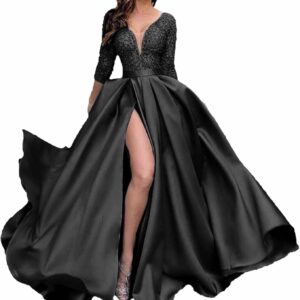 Evening Dress Women's Split Hem Long Sleeve Ball Gown Bodycon Long Dress Cocktail Party Maxi Dress Formal Occasion