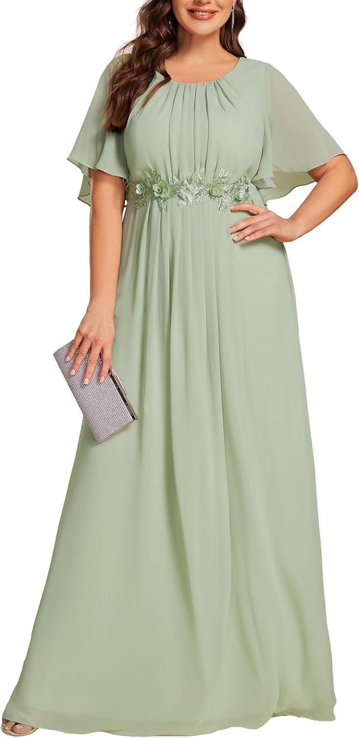 Ever-Pretty Plus Women's Round Neck Appliques Chiffon Short Sleeves Floor Length Plus Size Formal Dresses Evening Gowns - Image 18