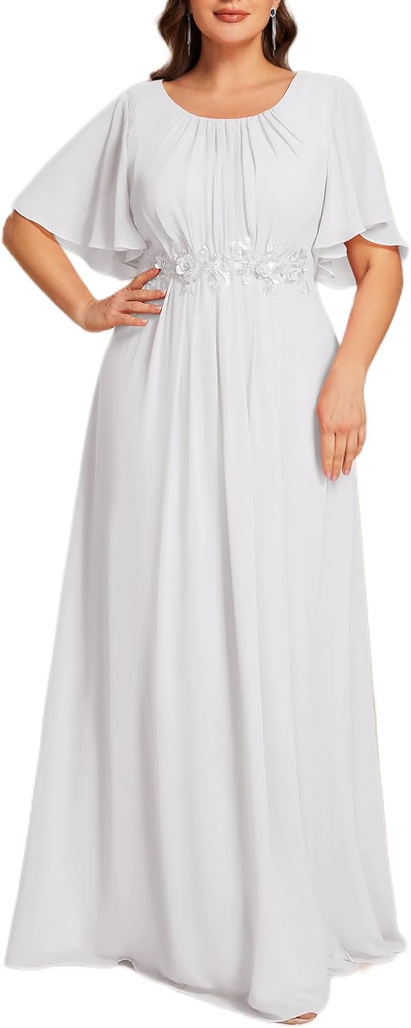 Ever-Pretty Plus Women's Round Neck Appliques Chiffon Short Sleeves Floor Length Plus Size Formal Dresses Evening Gowns - Image 13
