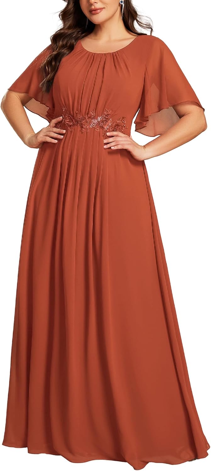 Ever-Pretty Plus Women's Round Neck Appliques Chiffon Short Sleeves Floor Length Plus Size Formal Dresses Evening Gowns - Image 15