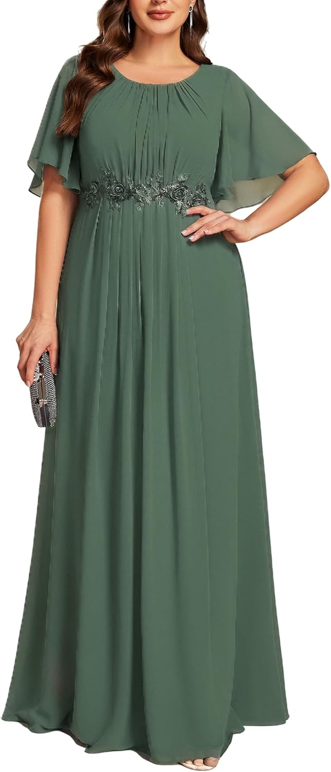 Ever-Pretty Plus Women's Round Neck Appliques Chiffon Short Sleeves Floor Length Plus Size Formal Dresses Evening Gowns - Image 14