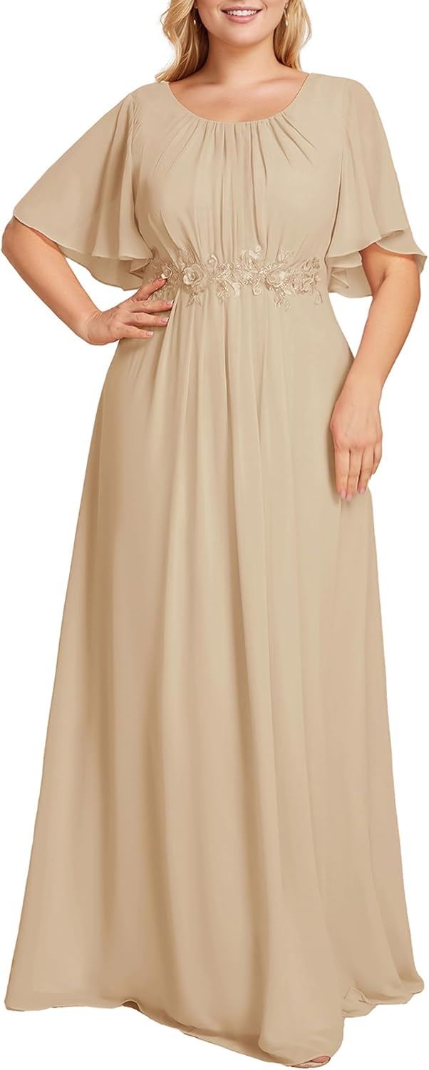 Ever-Pretty Plus Women's Round Neck Appliques Chiffon Short Sleeves Floor Length Plus Size Formal Dresses Evening Gowns - Image 12