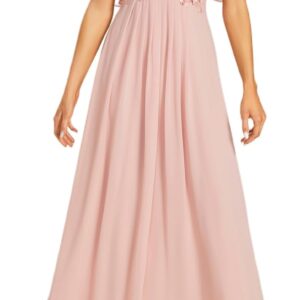 Ever-Pretty Women's Chiffon A-Line Ruched Short Sleeves Applique Waist V Neck Formal Evening Dresses