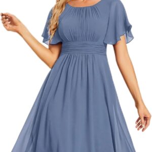 Ever-Pretty Women's Chiffon Crew Neck Pleated Waist Short Sleeve Wedding Guest Dress 02053