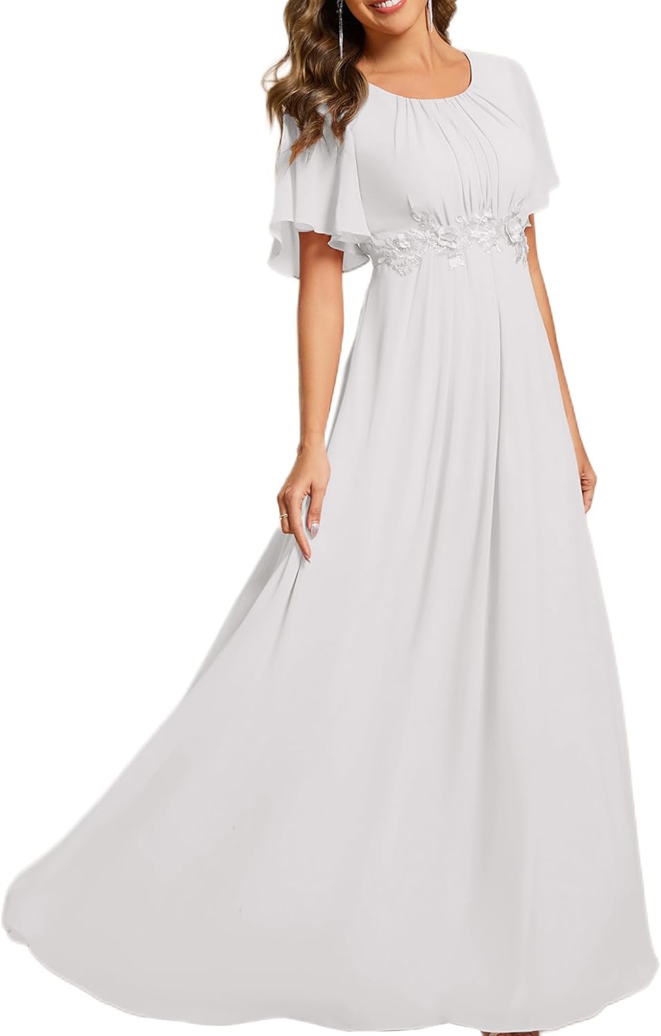 Ever-Pretty Women's Classic Round Neck Pleated Short Sleeves Chiffon Appliques Floor Length A Line Formal Evening Dresses - Image 13