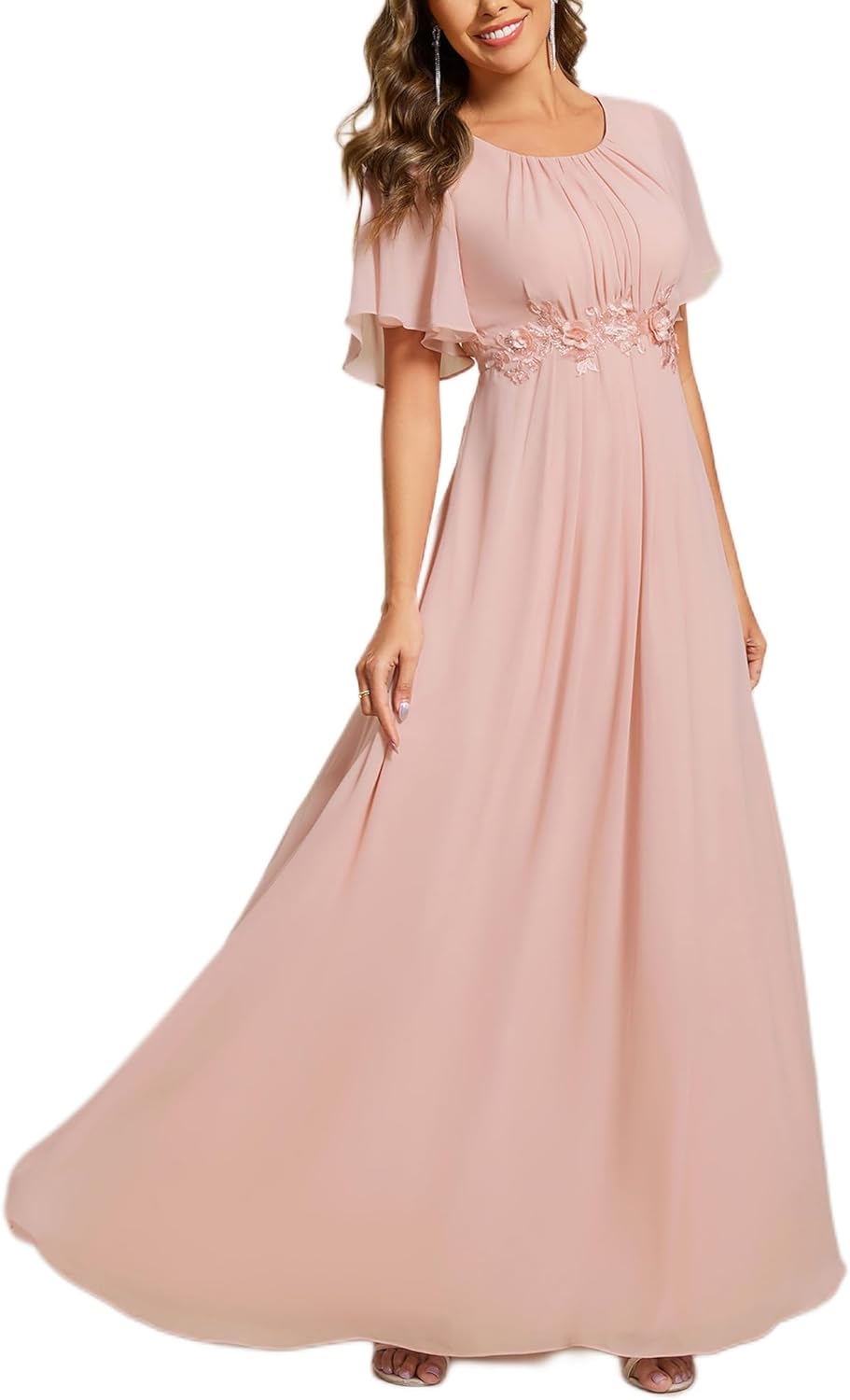 Ever-Pretty Women's Classic Round Neck Pleated Short Sleeves Chiffon Appliques Floor Length A Line Formal Evening Dresses - Image 18