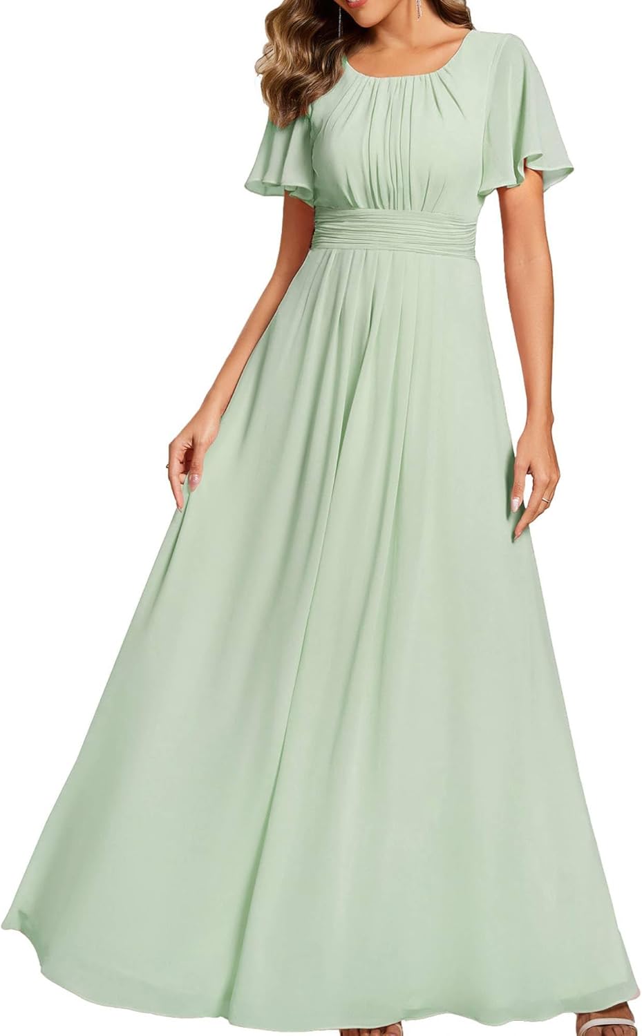 Ever-Pretty Women's Classic Round Neck Short Sleeves Chiffon Floor Length Bridesmaid Dress 01840-PH - Image 7