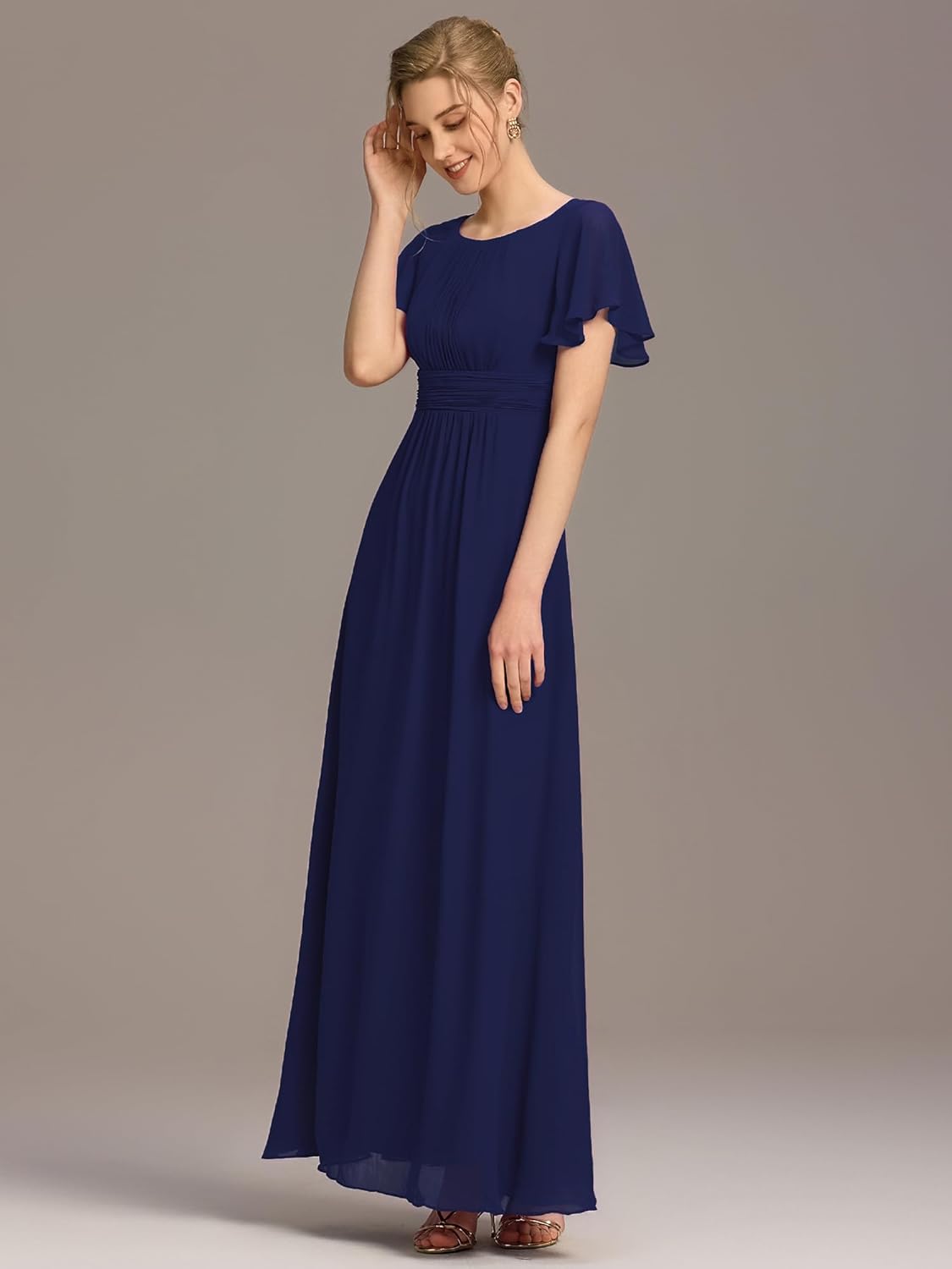 Ever-Pretty Women's Classic Round Neck Short Sleeves Chiffon Floor Length Bridesmaid Dress 01840-PH - Image 3