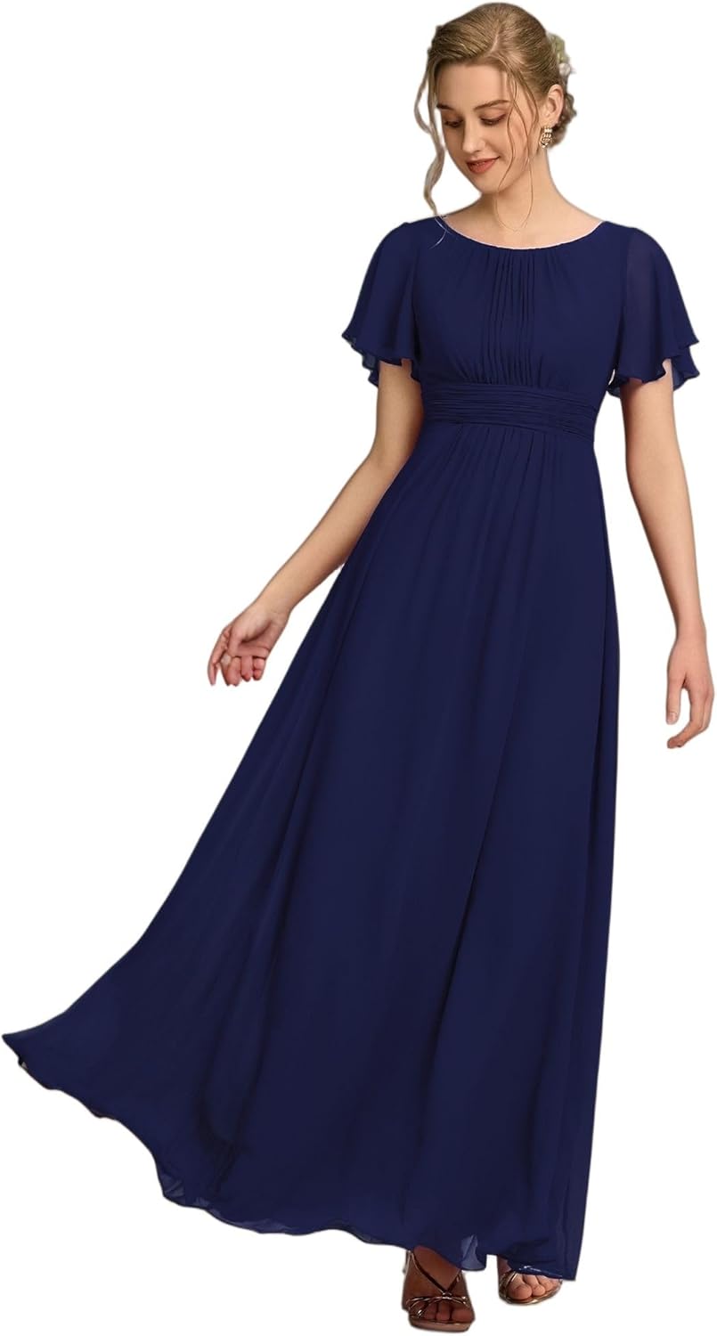 Ever-Pretty Women's Classic Round Neck Short Sleeves Chiffon Floor Length Bridesmaid Dress 01840-PH