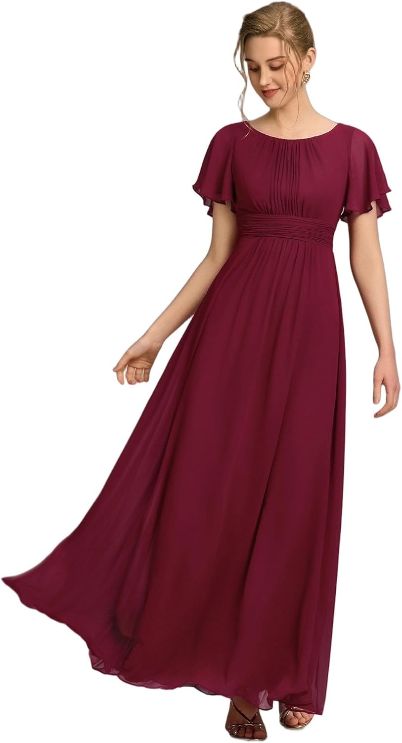 Ever-Pretty Women's Classic Round Neck Short Sleeves Chiffon Floor Length Bridesmaid Dress 01840-PH - Image 18
