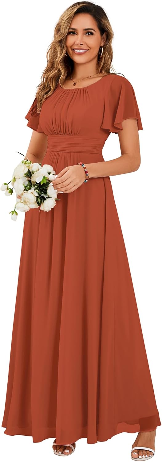 Ever-Pretty Women's Classic Round Neck Short Sleeves Chiffon Floor Length Bridesmaid Dress 01840-PH - Image 15