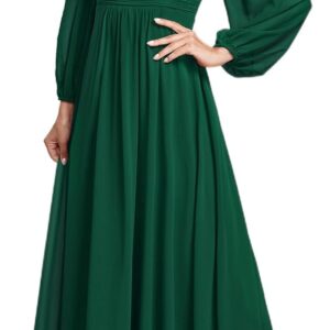 Ever-Pretty Women's Crewneck Long Lantern Sleeves Floor Length A-Line Pleated Chiffon Formal Dress 0106B