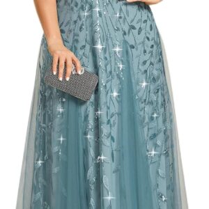 Ever-Pretty Womens Plus Size V-Neck Sequin Emboridery Formal Evening Dresses with Sleeves 00736-PZ