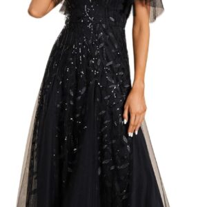 Ever-Pretty Women's Sequin Sparkly V-Neck Short Sleeve A-Line Floor Length Evening Dress 00734
