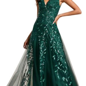 Ever-Pretty Women's Sexy Sleeveless V-Neck Evening Gowns Empire Waist Sequin Embroidery Formal Dress