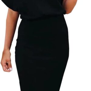 Ezbelle Women's 2025 Summer Dress Off The Shoulder Short Sleeve Ribbed Casual Party Bodycon Midi Dresses