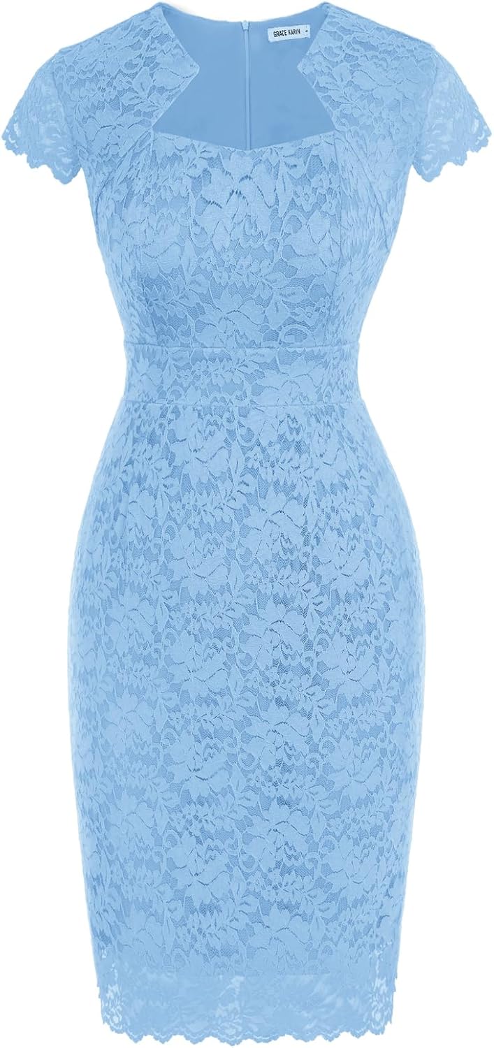 GRACE KARIN Cocktail Dress for Women Cap Sleeve Lace Dress for Wedding Guest Business Casual Dresses - Image 6