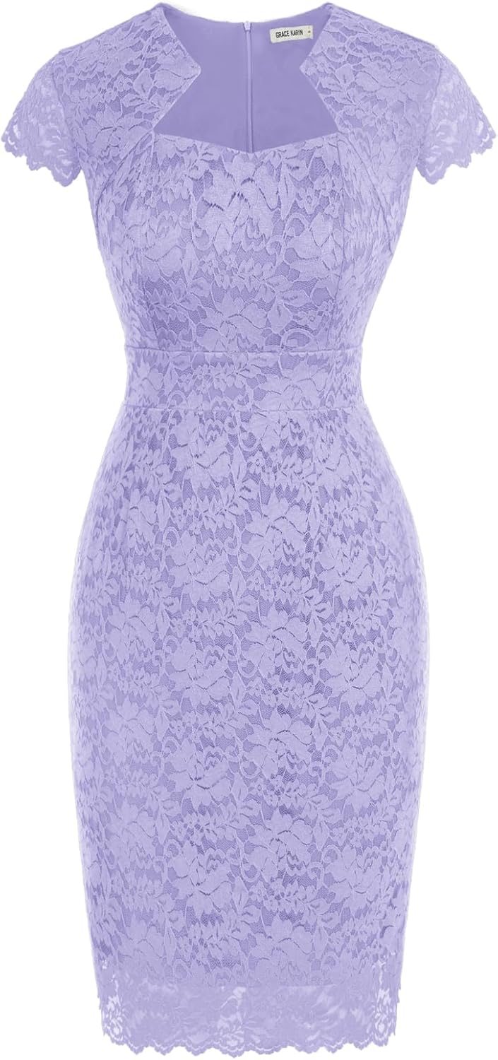 GRACE KARIN Cocktail Dress for Women Cap Sleeve Lace Dress for Wedding Guest Business Casual Dresses - Image 12