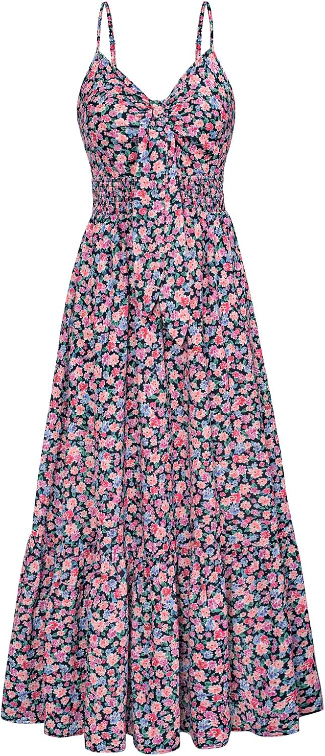 GRACE KARIN Women's 2025 Summer Maxi Dress Floral Tie Front Spaghetti Strap Casual Boho Beach Flowy Sundress with Pockets - Image 16