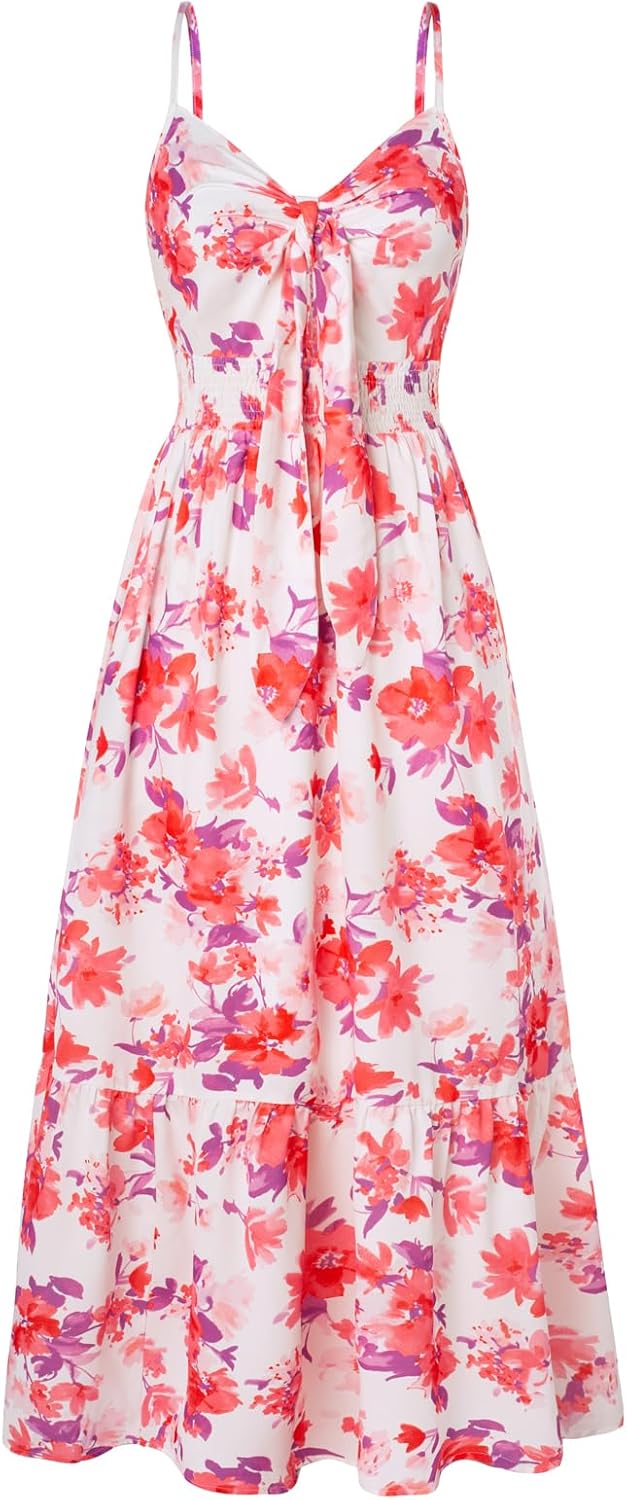 GRACE KARIN Women's 2025 Summer Maxi Dress Floral Tie Front Spaghetti Strap Casual Boho Beach Flowy Sundress with Pockets - Image 34