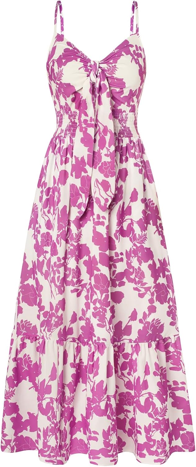 GRACE KARIN Women's 2025 Summer Maxi Dress Floral Tie Front Spaghetti Strap Casual Boho Beach Flowy Sundress with Pockets - Image 15