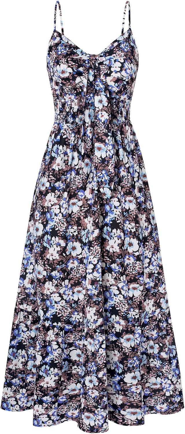 GRACE KARIN Women's 2025 Summer Maxi Dress Floral Tie Front Spaghetti Strap Casual Boho Beach Flowy Sundress with Pockets - Image 11