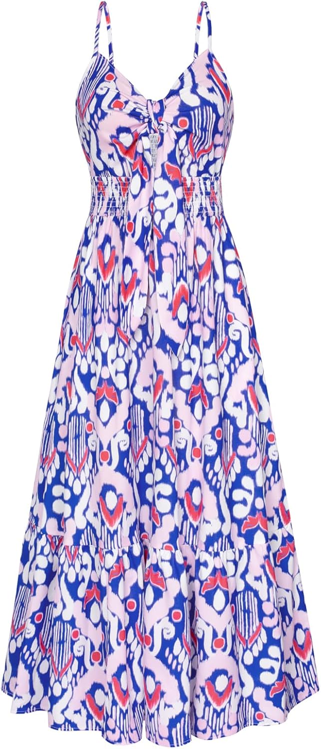 GRACE KARIN Women's 2025 Summer Maxi Dress Floral Tie Front Spaghetti Strap Casual Boho Beach Flowy Sundress with Pockets - Image 13