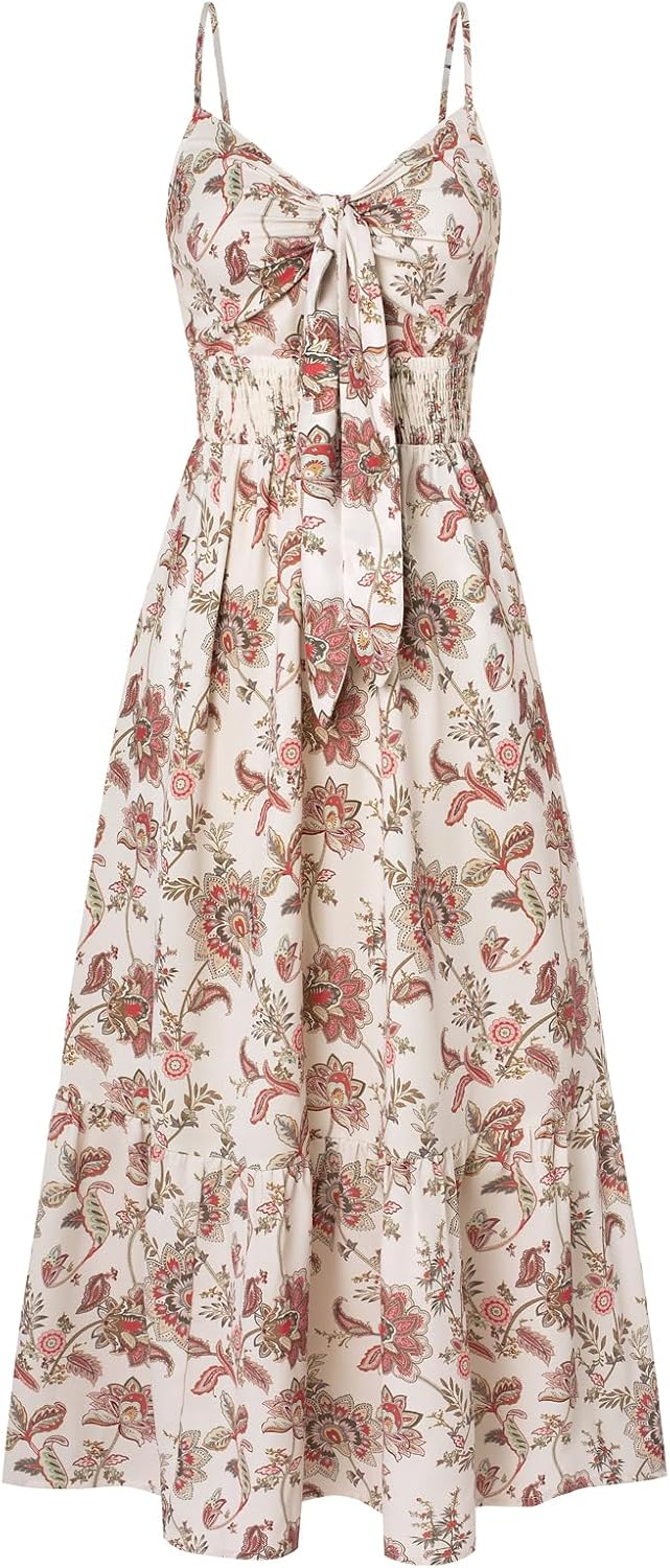 GRACE KARIN Women's 2025 Summer Maxi Dress Floral Tie Front Spaghetti Strap Casual Boho Beach Flowy Sundress with Pockets - Image 30