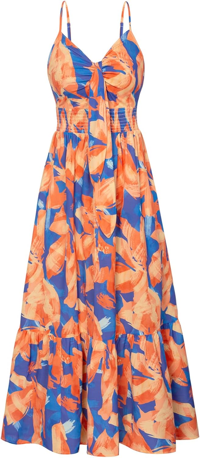 GRACE KARIN Women's 2025 Summer Maxi Dress Floral Tie Front Spaghetti Strap Casual Boho Beach Flowy Sundress with Pockets - Image 38