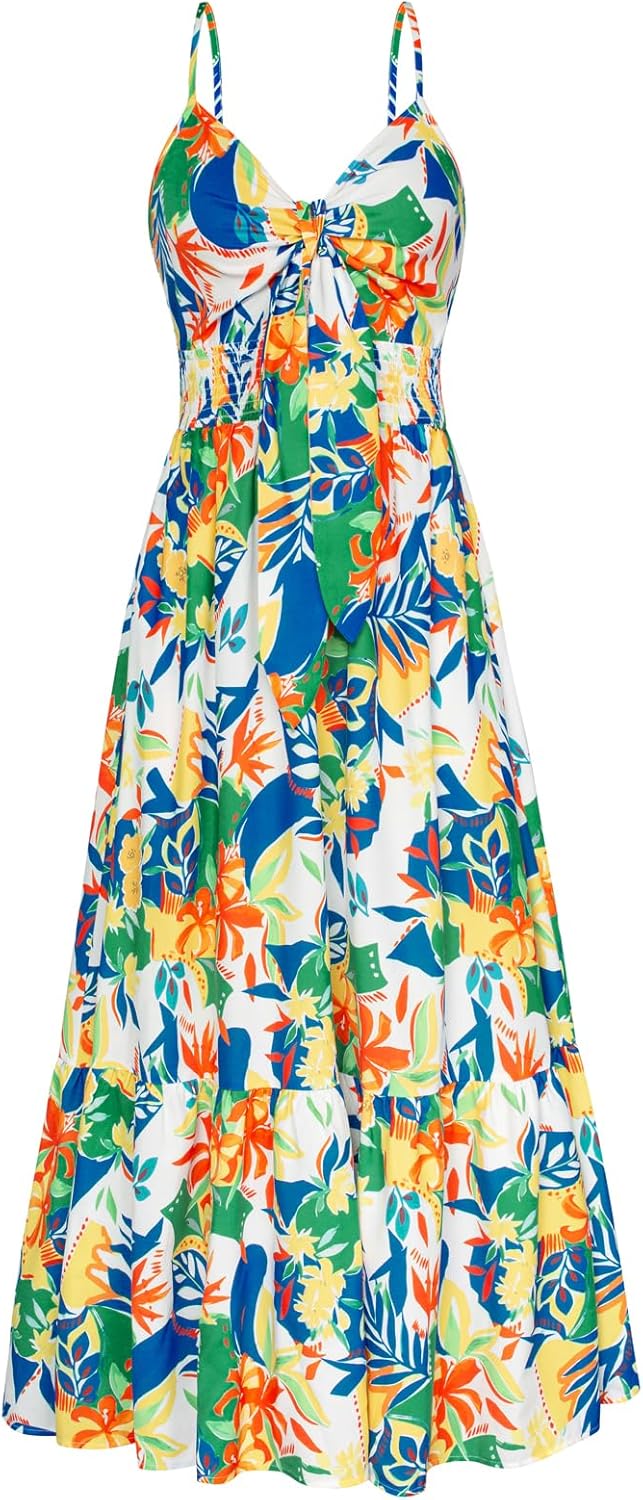 GRACE KARIN Women's 2025 Summer Maxi Dress Floral Tie Front Spaghetti Strap Casual Boho Beach Flowy Sundress with Pockets - Image 22