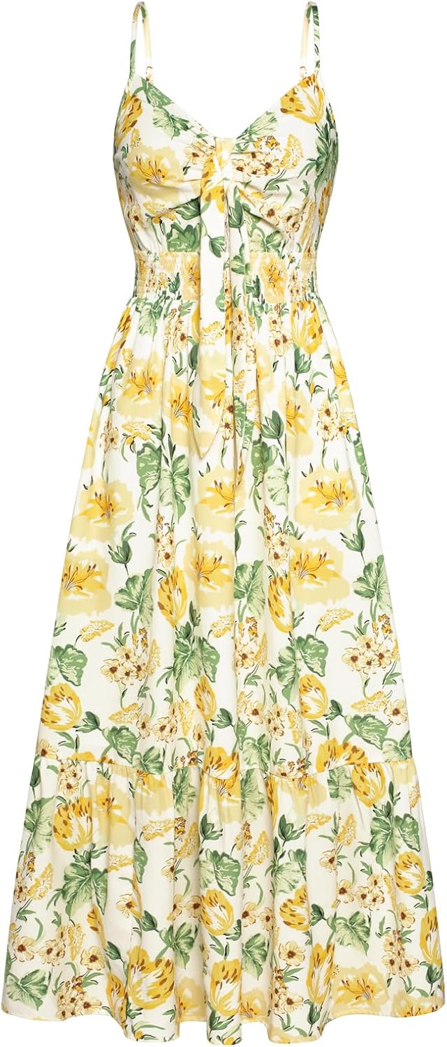 GRACE KARIN Women's 2025 Summer Maxi Dress Floral Tie Front Spaghetti Strap Casual Boho Beach Flowy Sundress with Pockets - Image 32