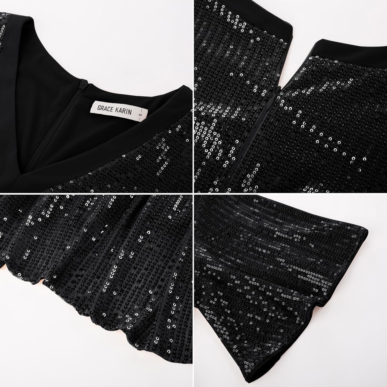 GRACE KARIN Women's Sequin V Neck Ruffle Sleeve Empire Waist Sparkly Glitter A Line Cocktail Formal Dresses - Image 8