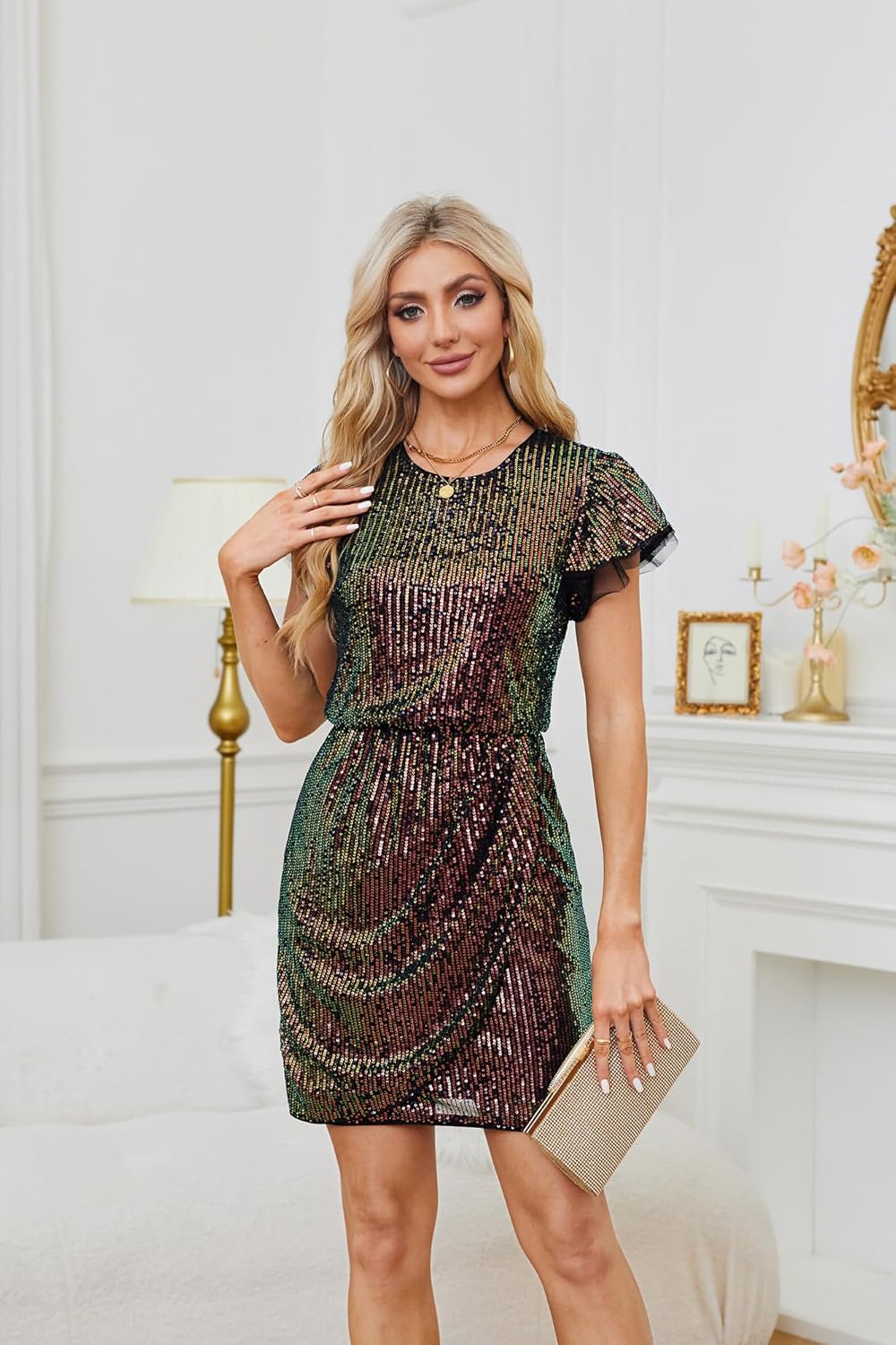 GRACE KARIN Women's Sparkly Sequin Dress Cap Sleeve Party Cocktail Holiday Dress Elegant Glitter Sparkly Dresses for Women - Image 2