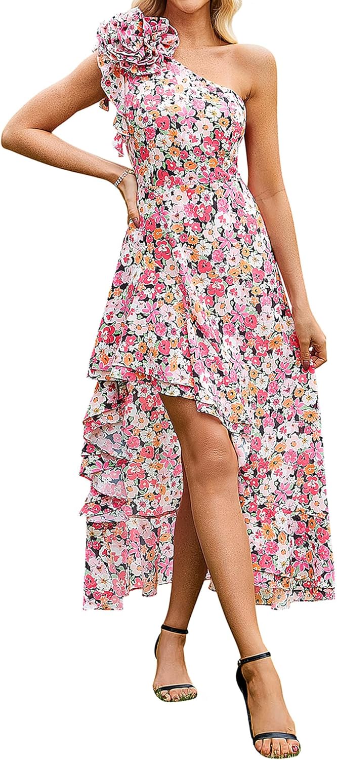 GRACE KARIN Womens Summer One Shoulder Sleeveless Dresses Floral Flowy Ruffle High Low Wedding Guest Maxi Sundresses - Image 10