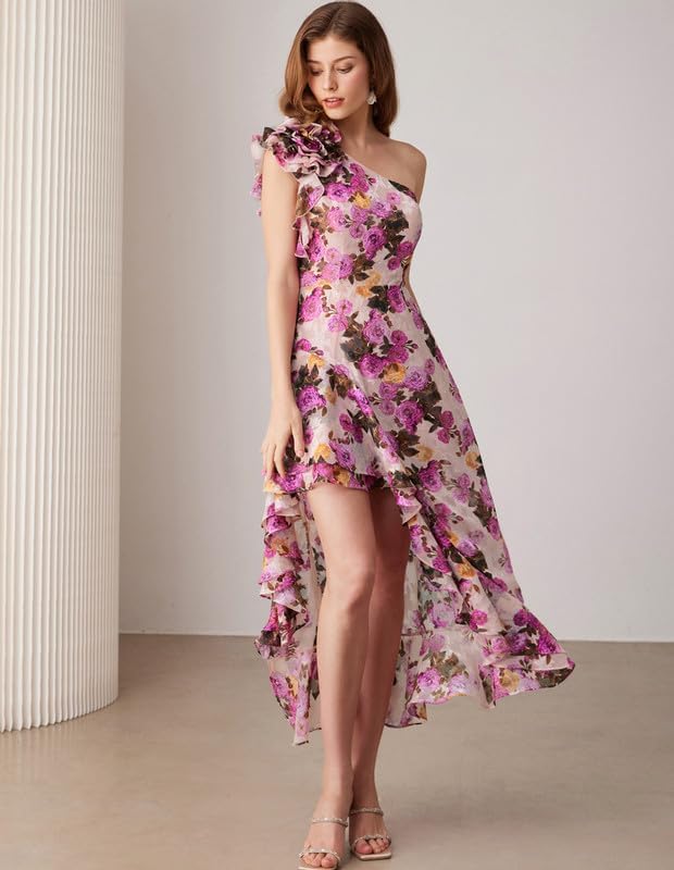 GRACE KARIN Womens Summer One Shoulder Sleeveless Dresses Floral Flowy Ruffle High Low Wedding Guest Maxi Sundresses - Image 3
