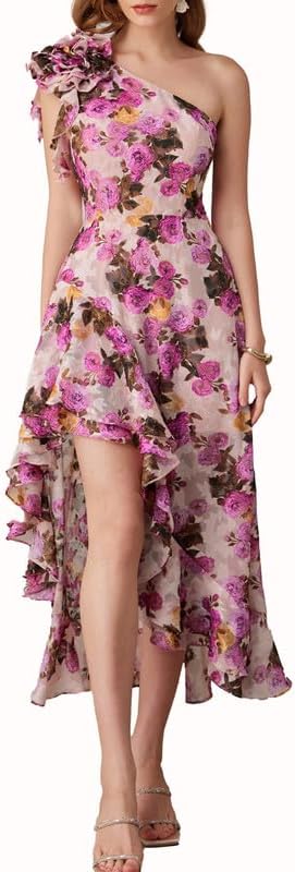 GRACE KARIN Womens Summer One Shoulder Sleeveless Dresses Floral Flowy Ruffle High Low Wedding Guest Maxi Sundresses