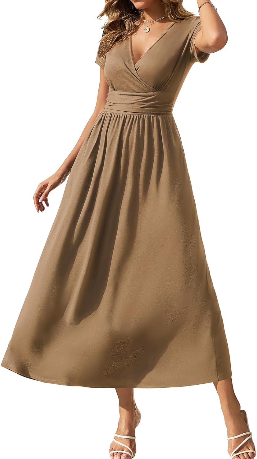 Gracyoga Women's Summer Dresses 2025 Short Sleeve Maxi Dress Casual V Neck Flowy Sundress with Pockets - Image 19