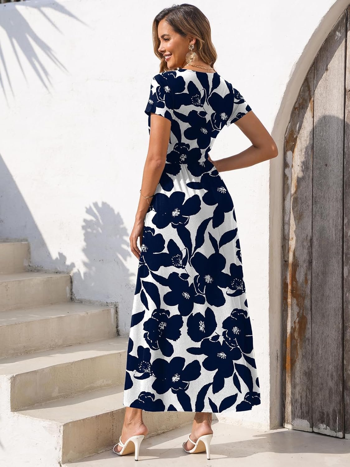 Gracyoga Women's Summer Dresses 2025 Short Sleeve Maxi Dress Casual V Neck Flowy Sundress with Pockets - Image 6