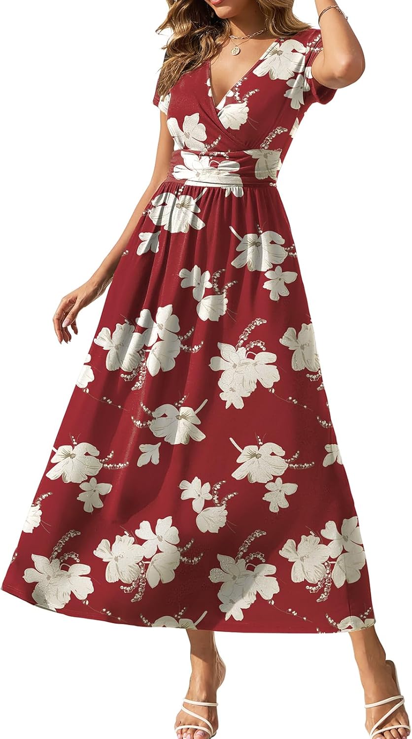 Gracyoga Women's Summer Dresses 2025 Short Sleeve Maxi Dress Casual V Neck Flowy Sundress with Pockets - Image 29