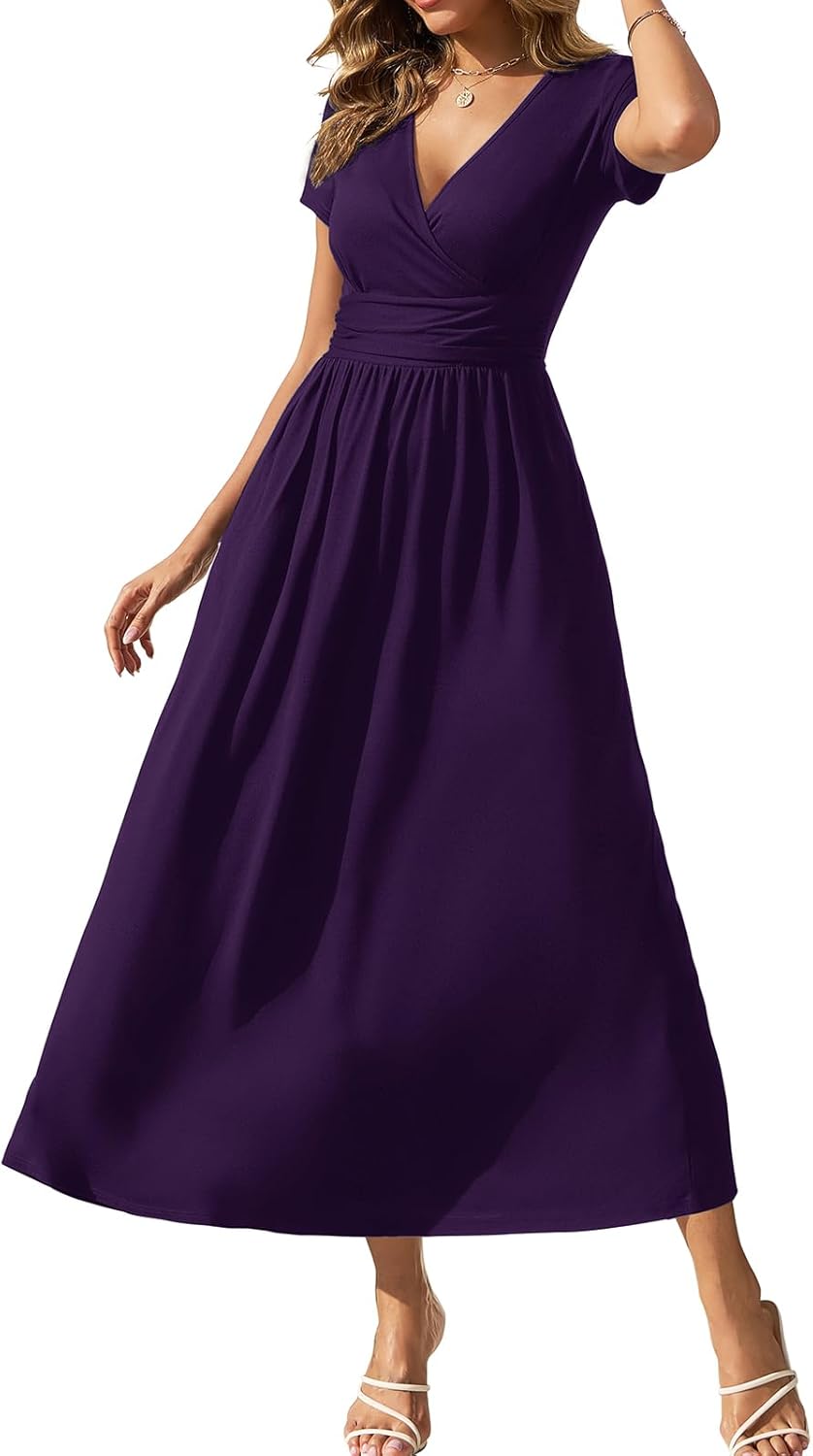 Gracyoga Women's Summer Dresses 2025 Short Sleeve Maxi Dress Casual V Neck Flowy Sundress with Pockets - Image 14