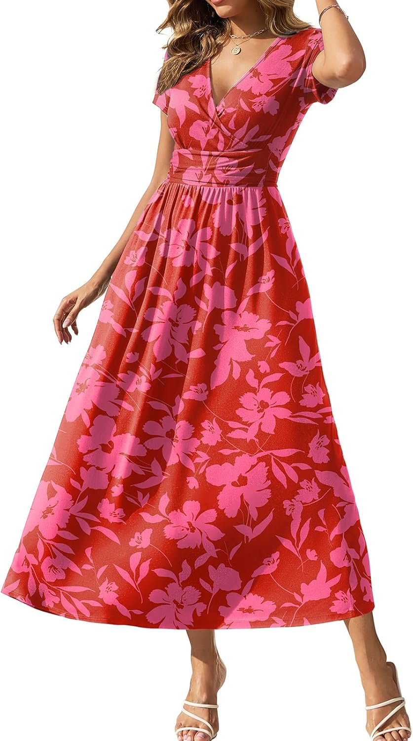 Gracyoga Women's Summer Dresses 2025 Short Sleeve Maxi Dress Casual V Neck Flowy Sundress with Pockets - Image 22